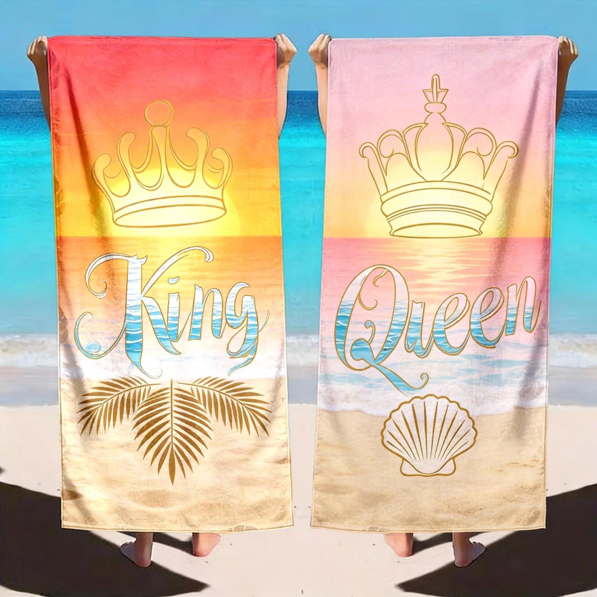 2Pcs Couples King & Queen Beach Towel Set, Luxury Matching Vacation Beach Towels For Him And Her 35x75cm&2pcs