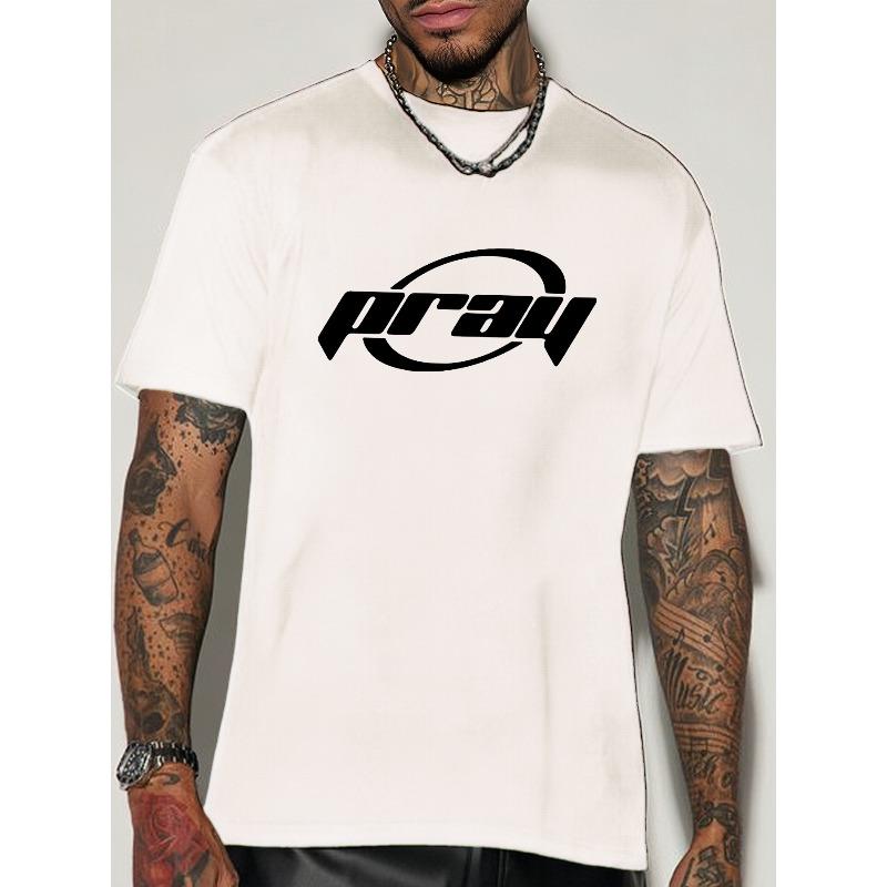 European size Summer Men s Fashion Pattern Short Sleeve T-Shirt with Letter Print 2XL белый
