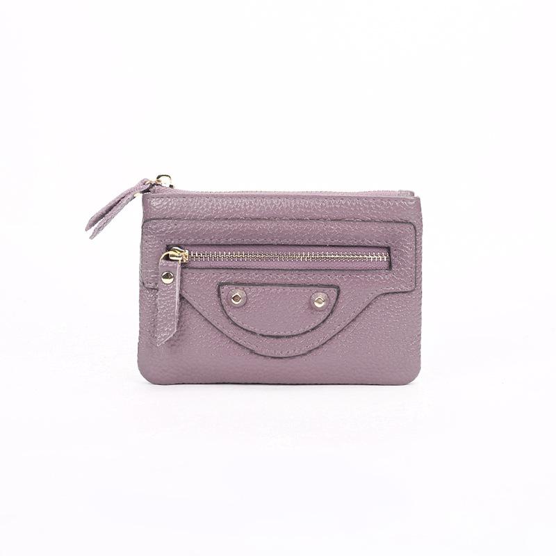 Women's Genuine Leather Mini Coin Purse with Key Ring - Motorcycle Style and Top Cowhide Zipper Wallet