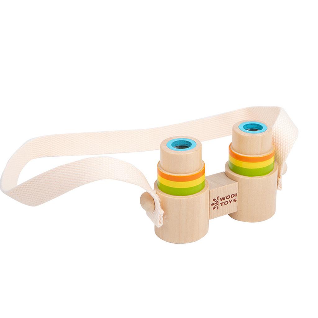 Children's wooden portable mini binoculars lanyard magnifying glass outdoor observation scientific toy