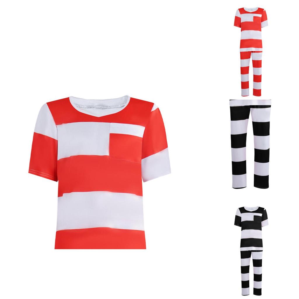 Halloween Prisoner Costume For Adults With Polyester Striped Jail Uniform For Cosplay And Stage Performances