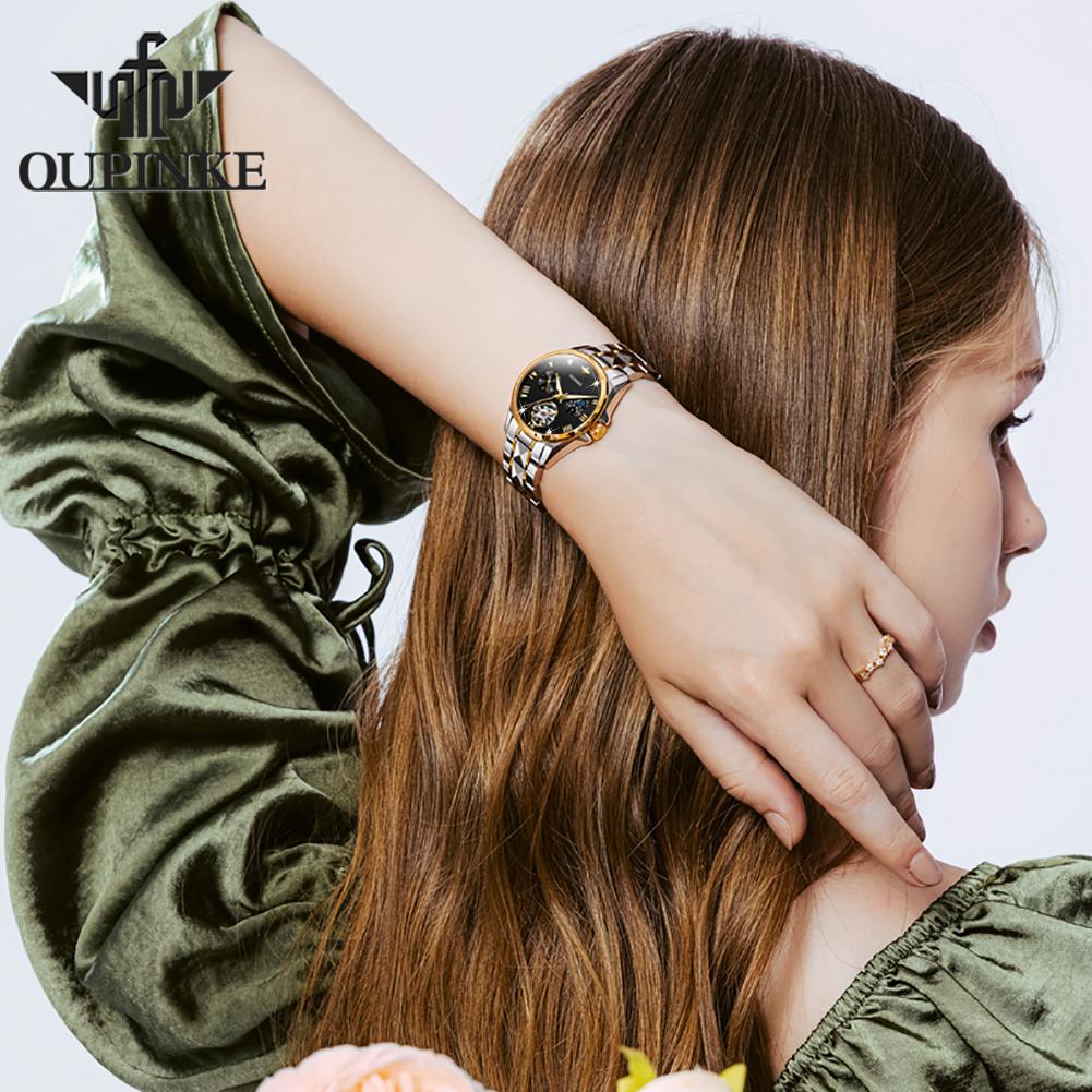 OUPINKE Waterproof Moon Phase Tourbillon Automatic Mechanical Watch Women's Watch Women's Watch