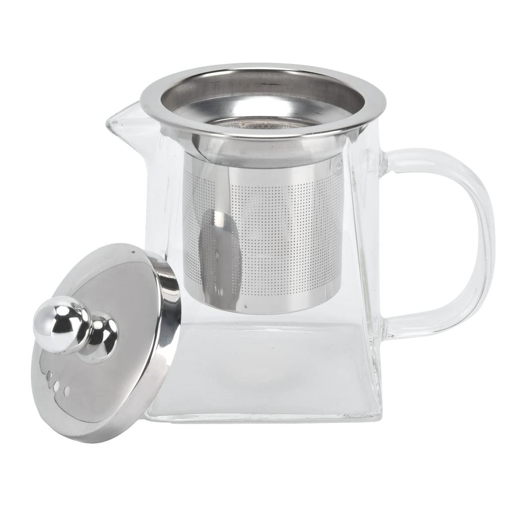 Clear Glass Teapot 350ml Removable 304 Stainless Steel Thermal Tea Kettle with Handle for Loose Leaf Tea (350ml)
