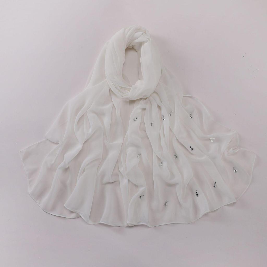 Perlen-Chiffon-Hijab mit Wassertropfen und Diamanten – Stil des Nahen Ostens und Malaysias