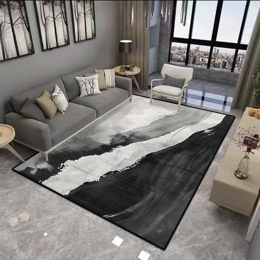 Abstract Black White Living Room Rug Decoration Bedroom Anti Slip Floor Mats Short Velvet Large Area Carpet Dining Room Washable