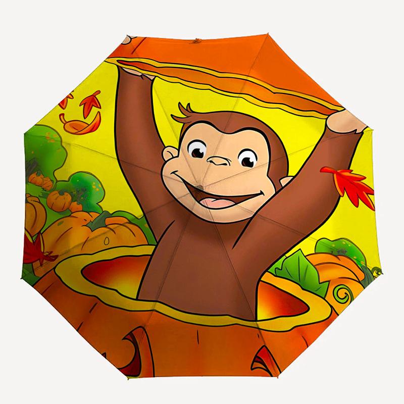 Curious George, Pumpkin Patch Automatic Opening and Closing, 8 Rib Structure Portable Umbrella, Suitable for Men and Women In All Seasons  P