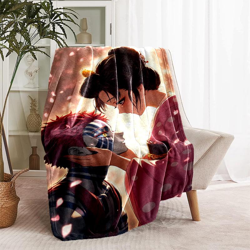 Demon Slayer Akaza printed throw blanket—lightweight,soft,warm;versatile blanket for all seasons—perfect as &air-conditioning throw,nap blanket