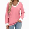 Women's Fashion Casual Long Sleeve Color Block Shirt Women's V-Neck Tops