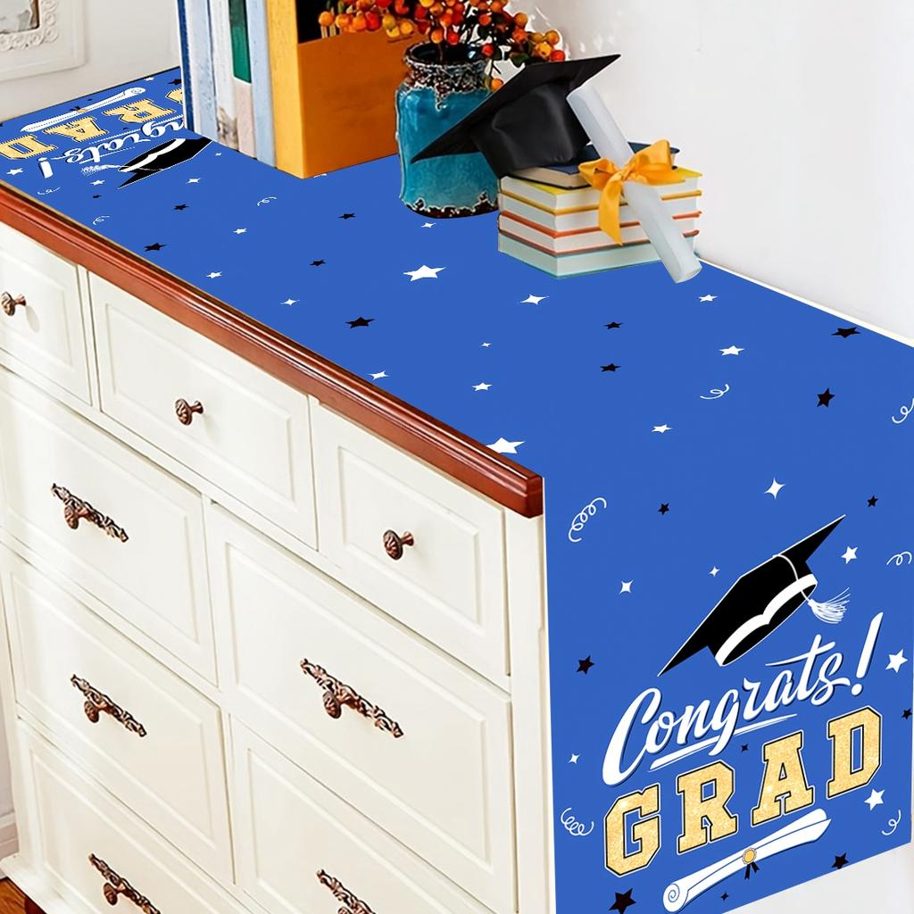 Graduation Table Runner Graduation Decorations 2026 Black Gold Polyester Graduation Table Cloth Prom Grad Party Table Decoration