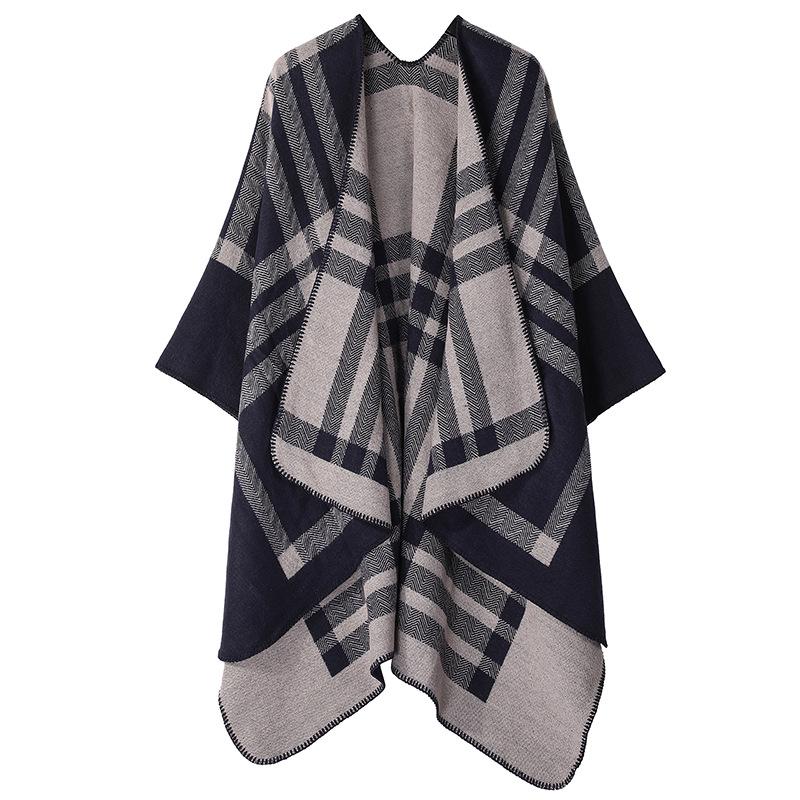 Solid Color Striped Shawl Cardigan: Warm, Versatile Imitation Cashmere Scarf for Autumn and Winter