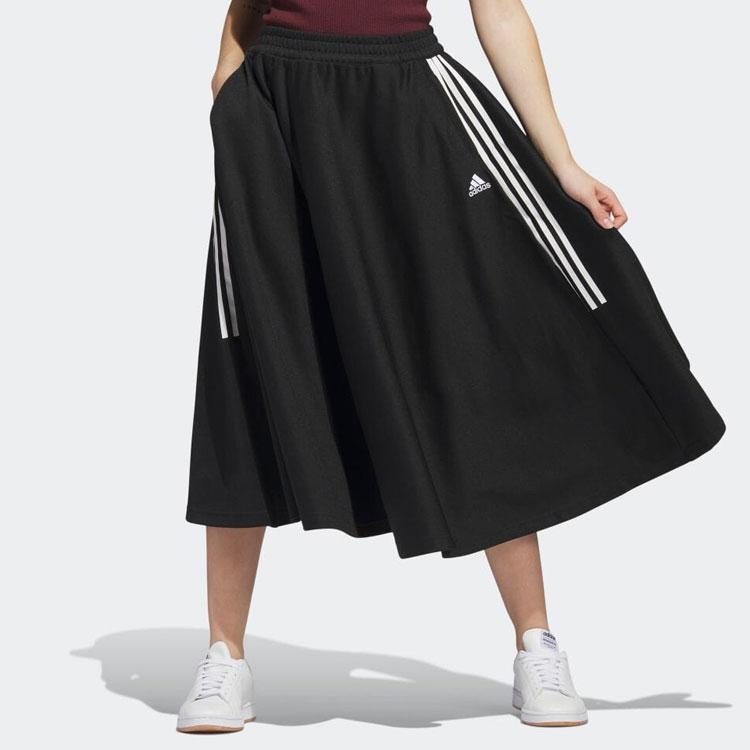 Adidas Saia Midi Listrada Color Block com Logo Cintura Alta Saias Femininas Preto IC6644
