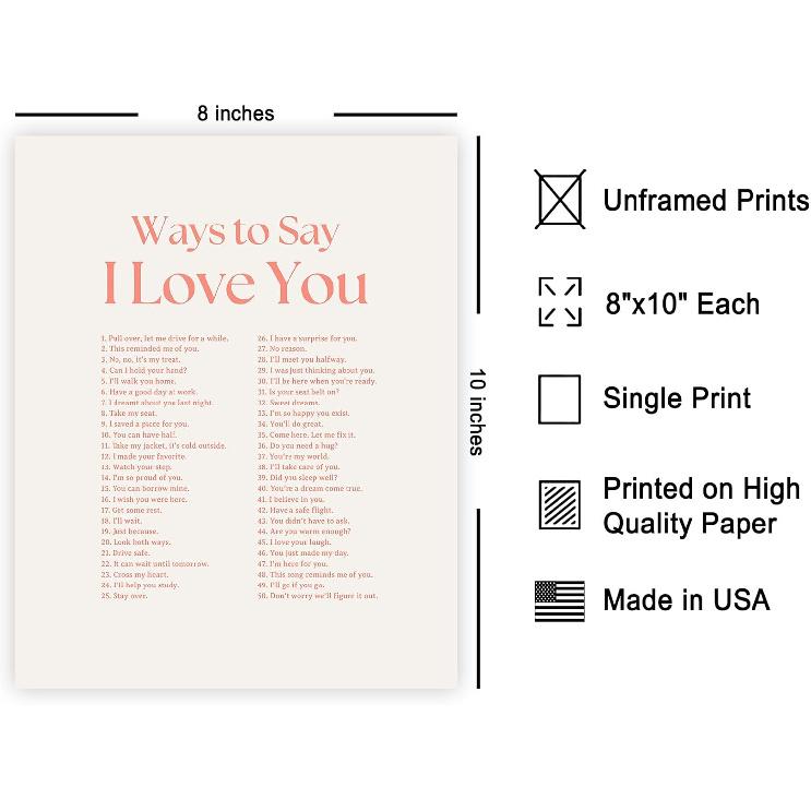 Vintage Typography Poster - Retro Pirational Print - Ways To Say I Love You, Valentine’s Day, Romantic, Quote - 8x10 UNFRAMED Wall Art - Gift for