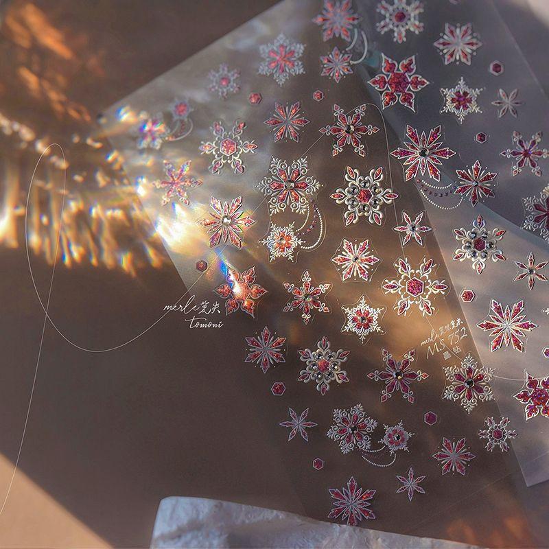 

Bright Crystal Snowflake Nail Sticker New Arrival 5D Relief 3D Stereo Instagram Mesh Red Sun Series Metal Nail Sticker Decoration Glitter Snowflake 752