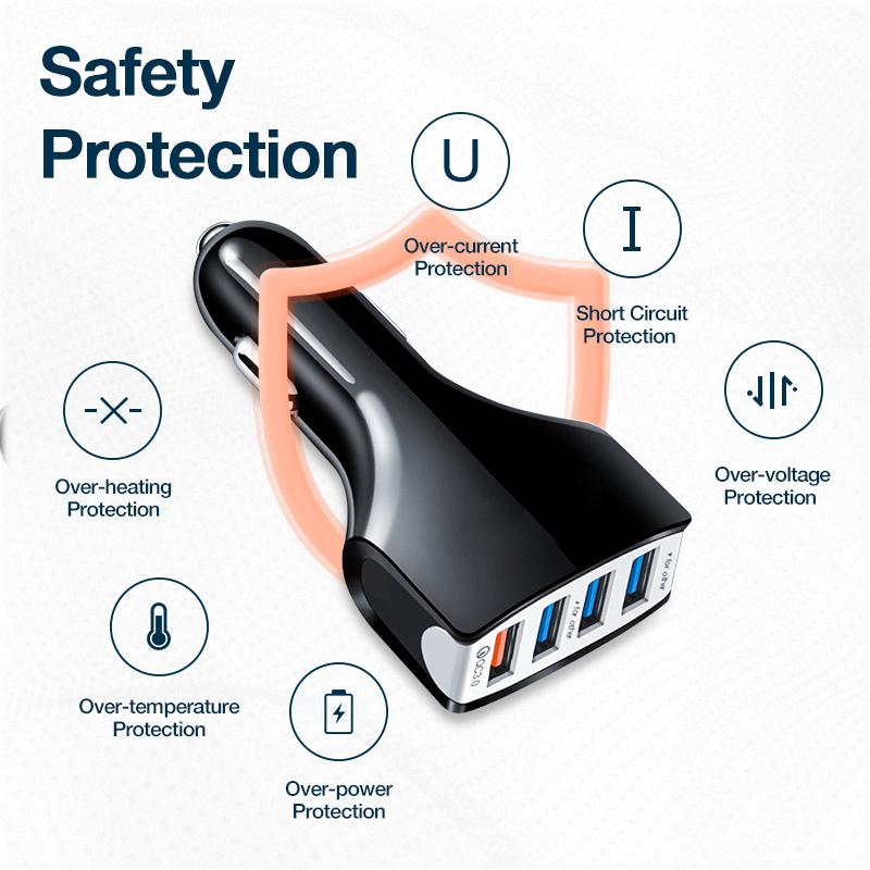 Original 4 Port Usb Car Charger Adapter Qc 3.0 Quick Charge For Ipad Iphone 12 13 Pro Max 11 8 Plus Xs Mobile Phone Accessories