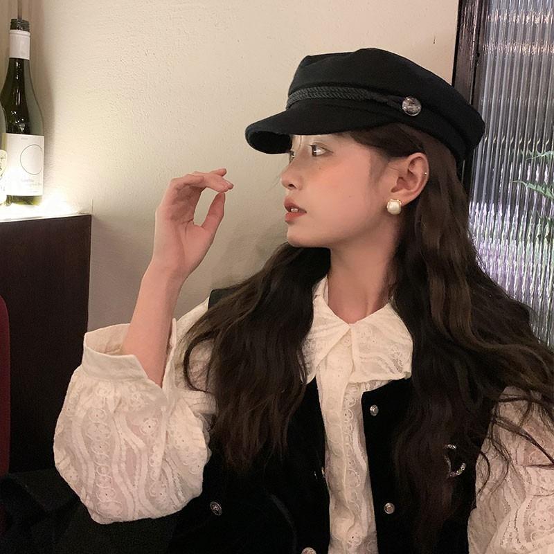 Retro Women Spring New Hot Selling Everything Cotton Hemp Beret Temperament Leather Brim Painter Hat Trend Octagon Hat