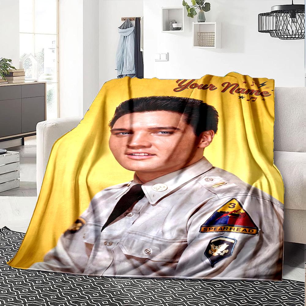 Elvis Presley Personalized Text Blanket Cozy Customizable Blanket Warmthful Decor for Chair Nap Living Room Bedding Four Seasons Universal
