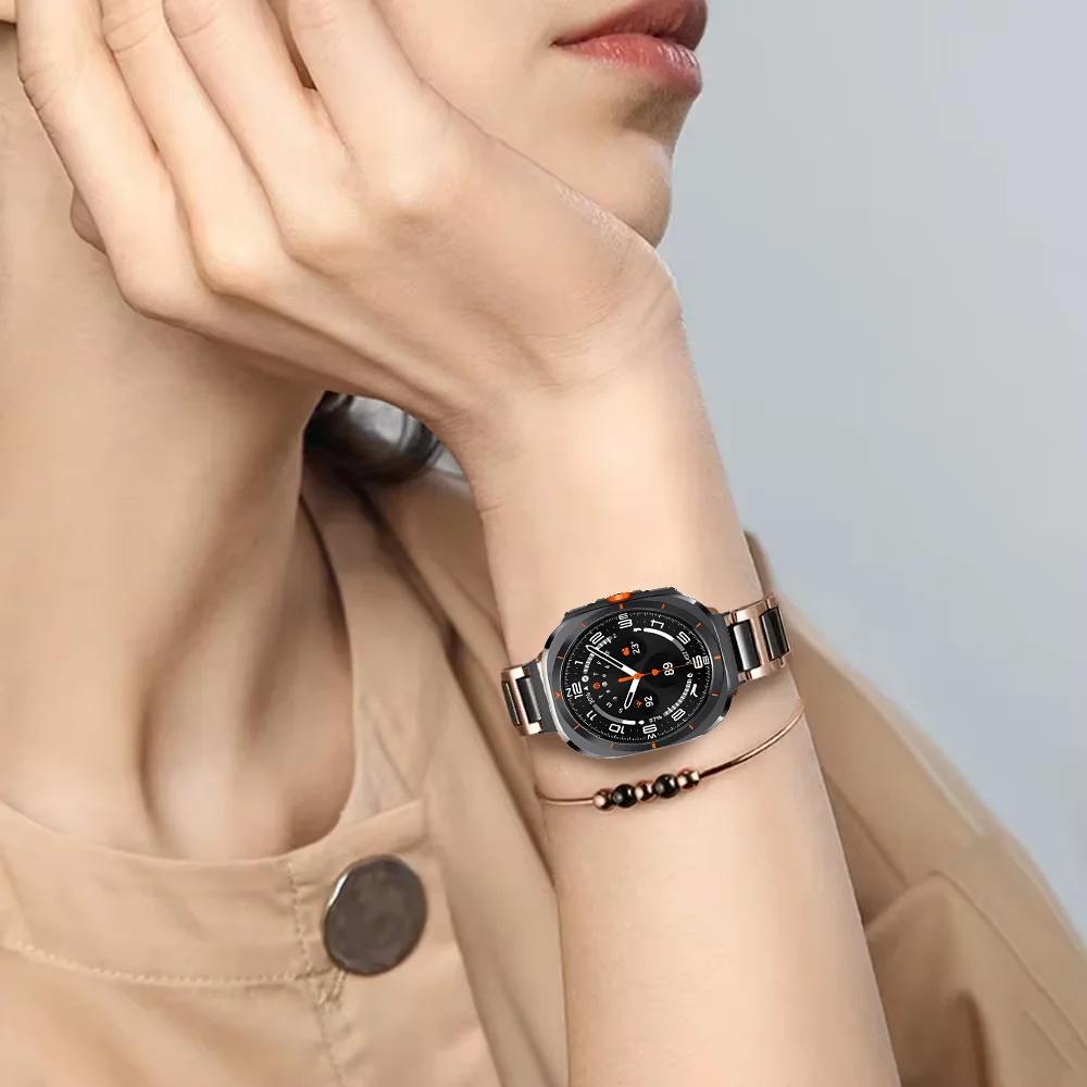 Ceramic+Metal Strap For Samsung Galaxy Watch Ultra 47mm Women/Man Luxury Bracelet Band Galaxy Watch 7 Ultra Stainless Steel Belt