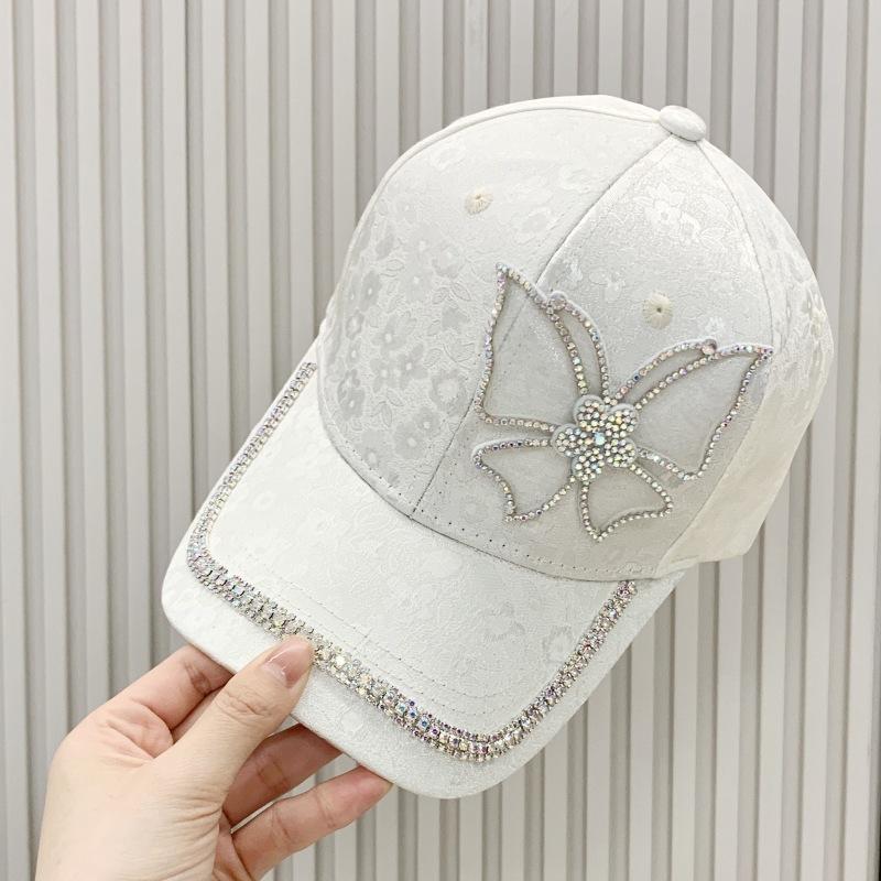 

Bright Diamond Butterfly Sweet Fashion Baseball Cap Korean Version Rhinestone Chain Decorative Jacquard Ethnic Style Casual Sunshade Cap adjustable білий