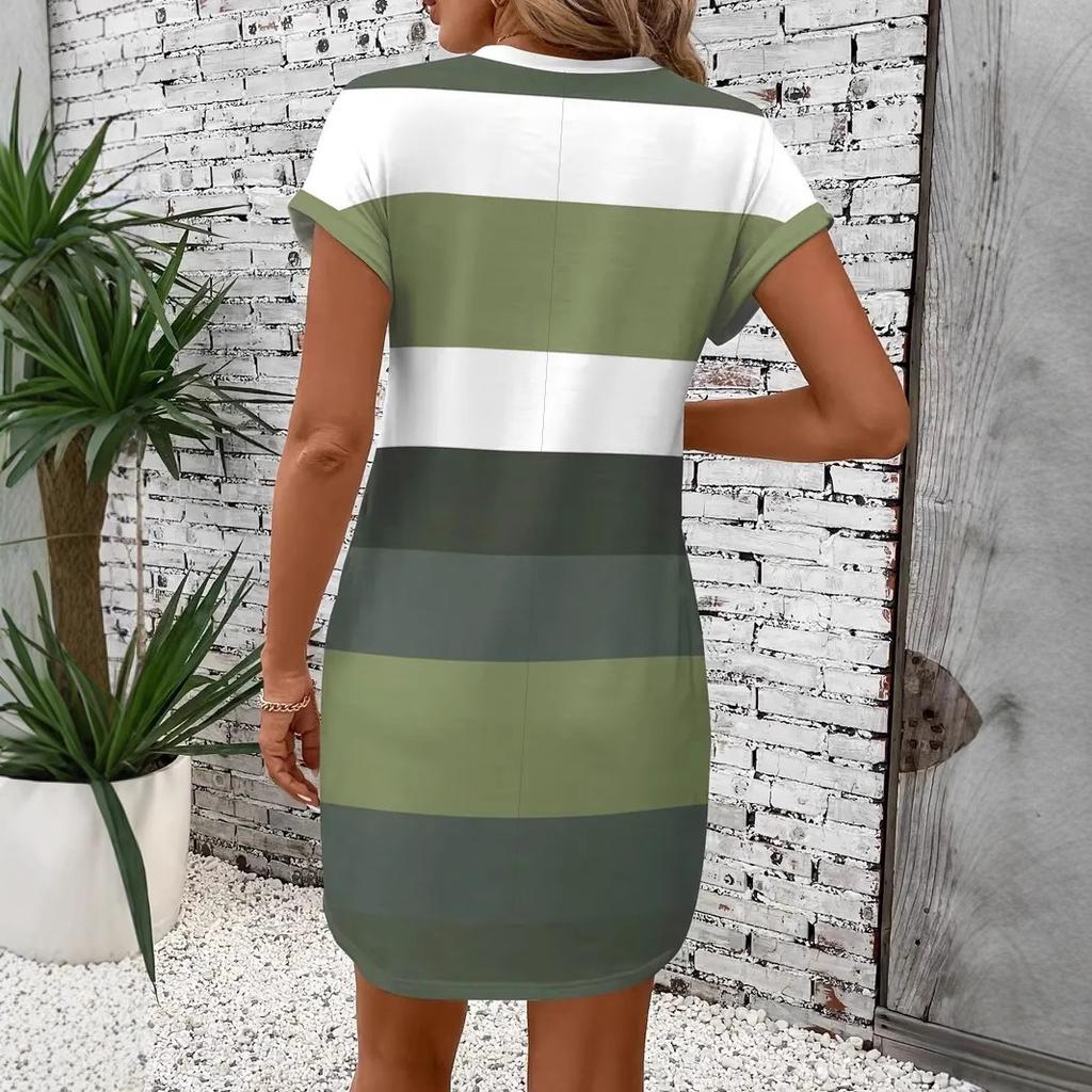 New summer casual style European and American casual women's clothing milk silk pullover round neck dress commuter