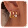 Triple Hoop Earrings for Women Trendy, 14K Gold/Silver Plated Cubic Zirconia Hypoallergenic Hoop Earring Chunky Dainty Minimalist CZ Earring Fashion
