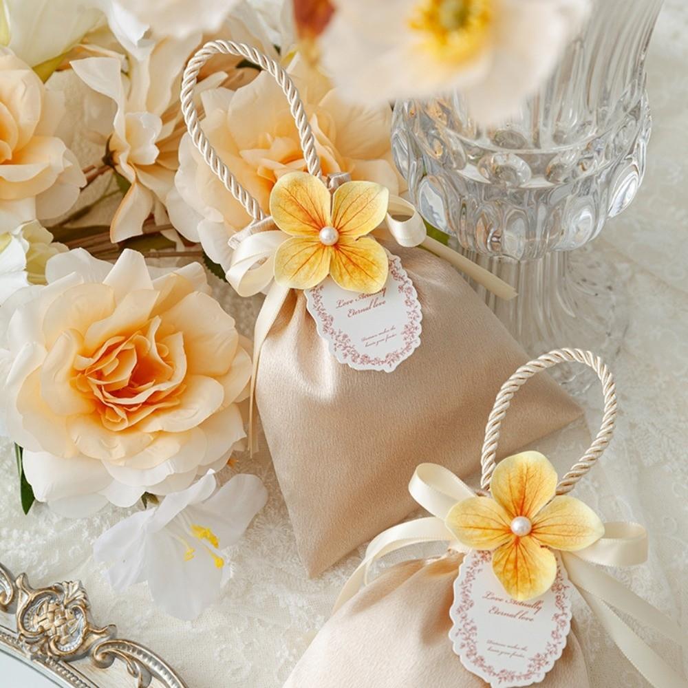 Mini Wedding Candy Bag Satin Festive Sugar Bag Portable Flower Drawstring Bag Festival