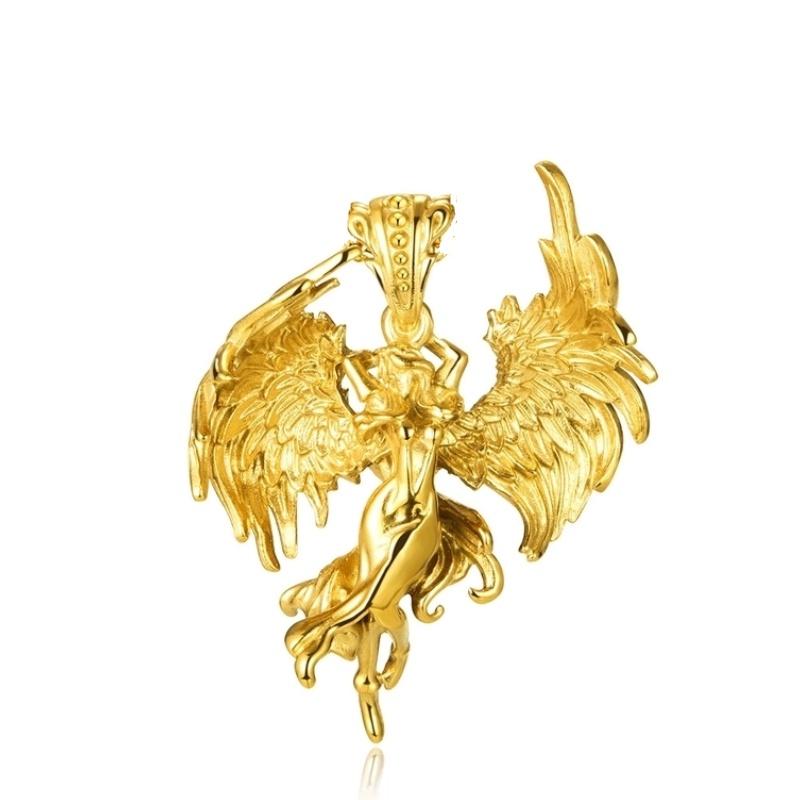 Trendy Retro Angel Pendant Necklace Fashionable Titanium Steel Jewelry Geometric Design