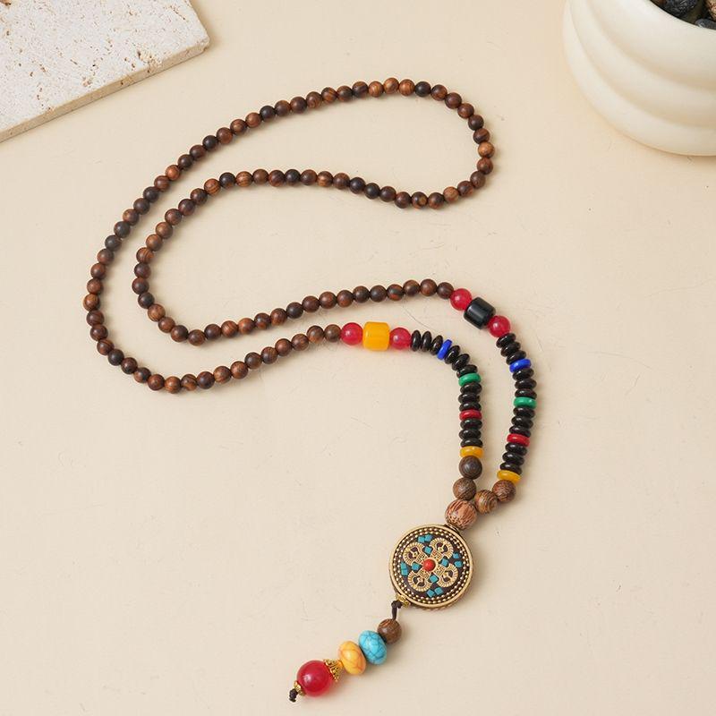 Ethnic Style Wood Necklace & Prayer Beads - Unisex Versatile Chicken Wing Wood Sweater Chain