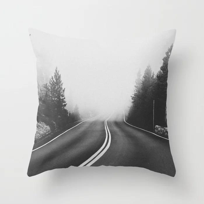 Retro Black and White Landscape Peach Leather Velvet Pillowcase Home Sofa Decoration Pillow Cushion Cover