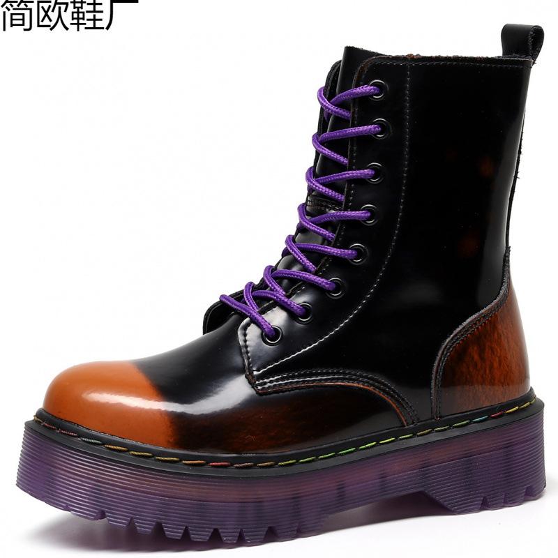 

Thick bottom hole locomotive boots purple bottom British women s short boots muffin bottom 42
