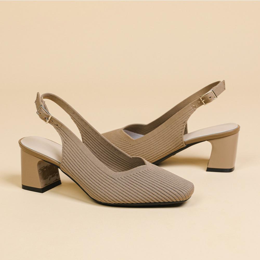 Baotou Sandals for Womens Summer New Solid Color Breathable Square Head Shallow Mouth Heel with Mixed High Heels Women's Sandals