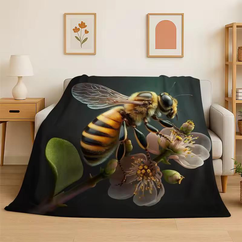 Cartoon Bee HoneyBee Cute Insect Flannel Blanket Soft Throw Blanket for Bedroom Living Room Bed Travel Camping Picnic Nap Cover