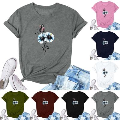 Dam Mode Tryckt Casual Plisserad Rund Kortärmad T-shirt Topp