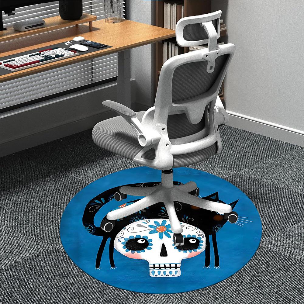 1PCSugar Skull Cat Office Round Area Rug,  Mat Suitable For Office, Under Office Chairs Bedroom Living Room Home Decor, Room Deco