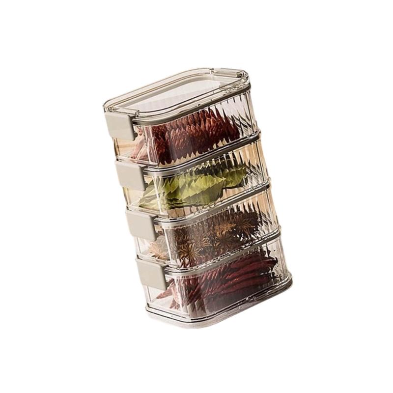 Stackable Spice Storage Container With Lid Plastic Kitchen Organiser For Herbs Seasonings Salt Pepper