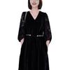 Autumn Gold Velvet Long Sleeve Dress - Slimming Mid-Length Over-the-Knee Skirt