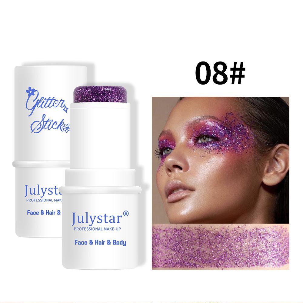 Julystar 8 Colors Face and Body Glitter Stick Festival Makeup Chunky Sparkle Eyeshadow Highlighter Shimmer Cream for Party Stage Rave Cosmetics