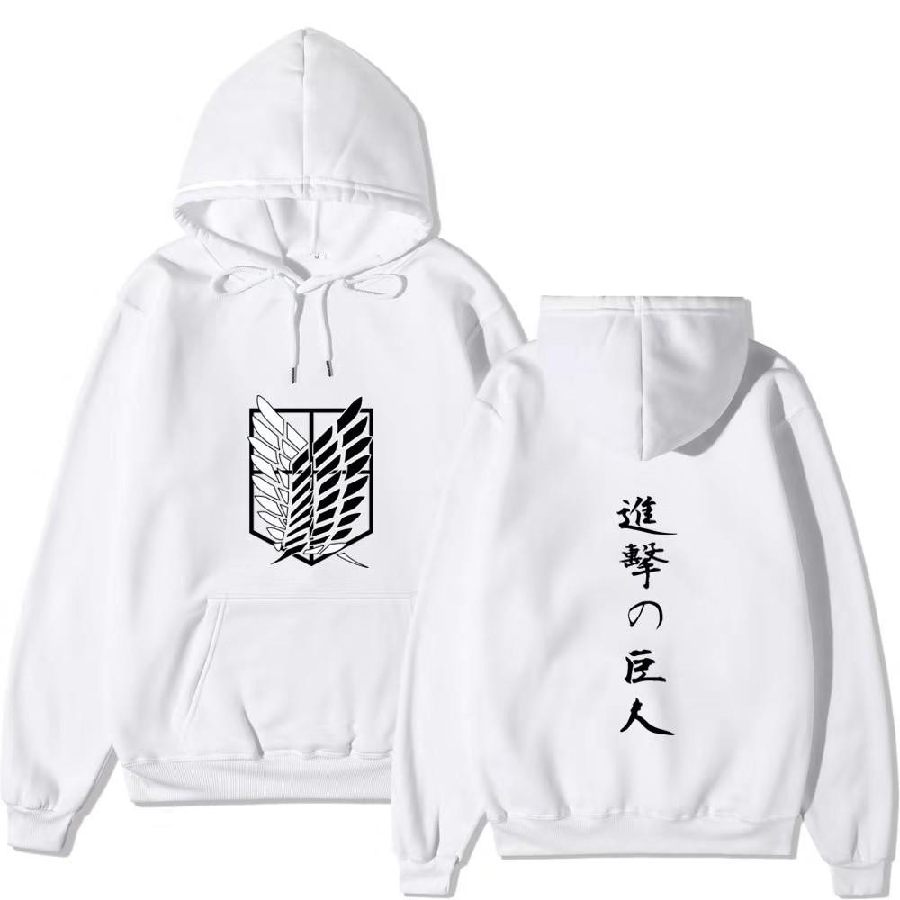 Attack On Titan Wings Of Freedom Hoodie Unisex Fleece Sweatshirt Front Logo Back Japanese Text Print Autumn Winter Pullover