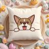 Cushion Cover Cute Dog Waving Paw Plush Fabric Soft Double-Sided Printed Sofa Warm Winter Home Gift Pillow Case