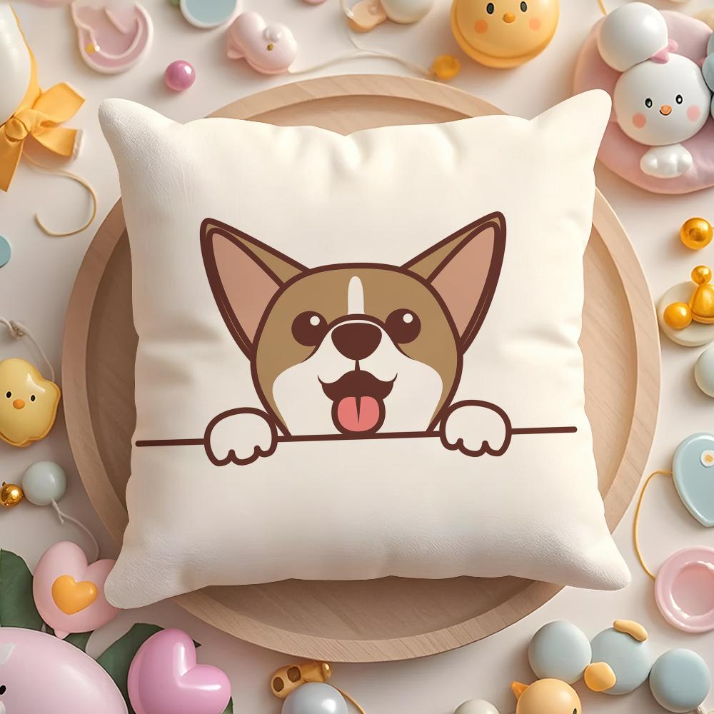 Cushion Cover Cute Dog Waving Paw Plush Fabric Soft Double-Sided Printed Sofa Warm Winter Home Gift Pillow Case