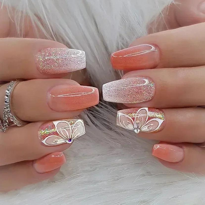 Set di 24 Unghie Balletto Corte Sfumate con Design Unghie Finte Semplici Bianche Unghie Finte a Bara Unghie Press-on Unghie Finte a Copertura Totale
