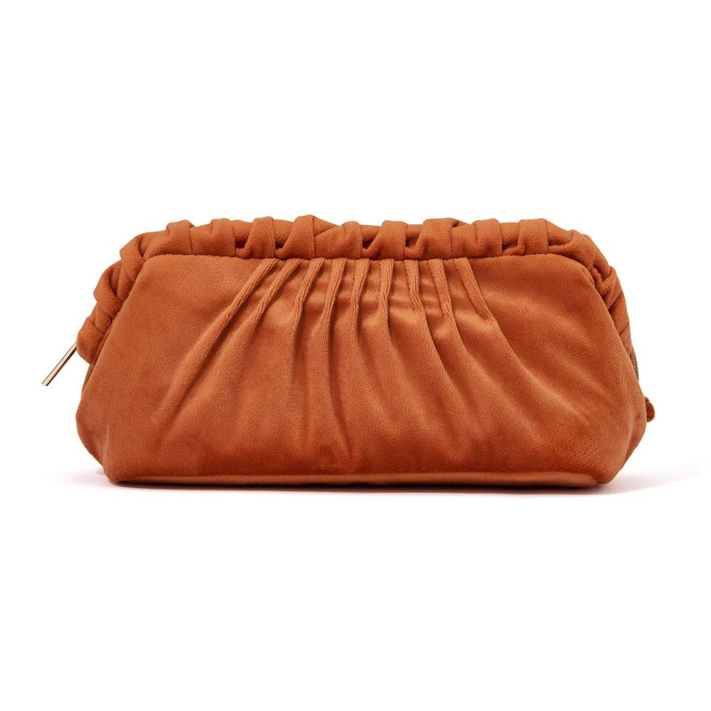 Francfranc Velvet Pleated Wire with Makeup Cosmetic Storage Pouch, Orange, Pockets, Pouch,