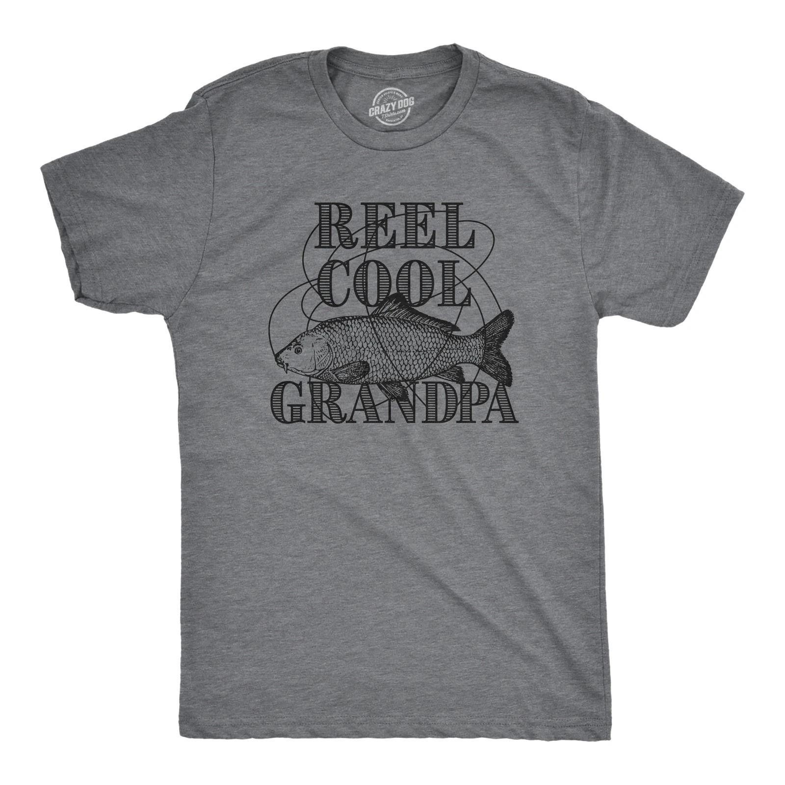 Mens Reel Cool Grandpa T shirt Funny Graphic Novelty Fishing Tee for Fathers Day M
