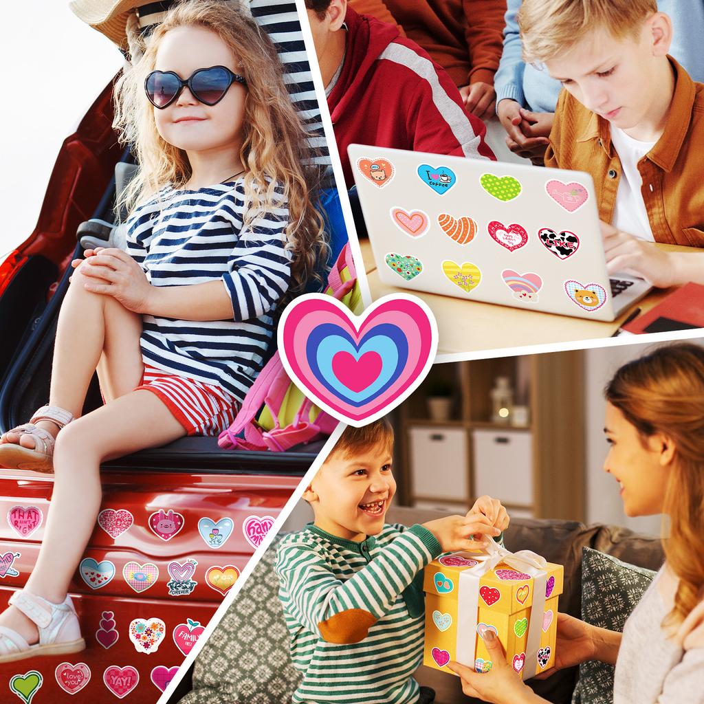 50 PCS Shiny Cute Heart Stickers - Kawaii Doodle Decals for Journal, Skateboard, DIY Craft