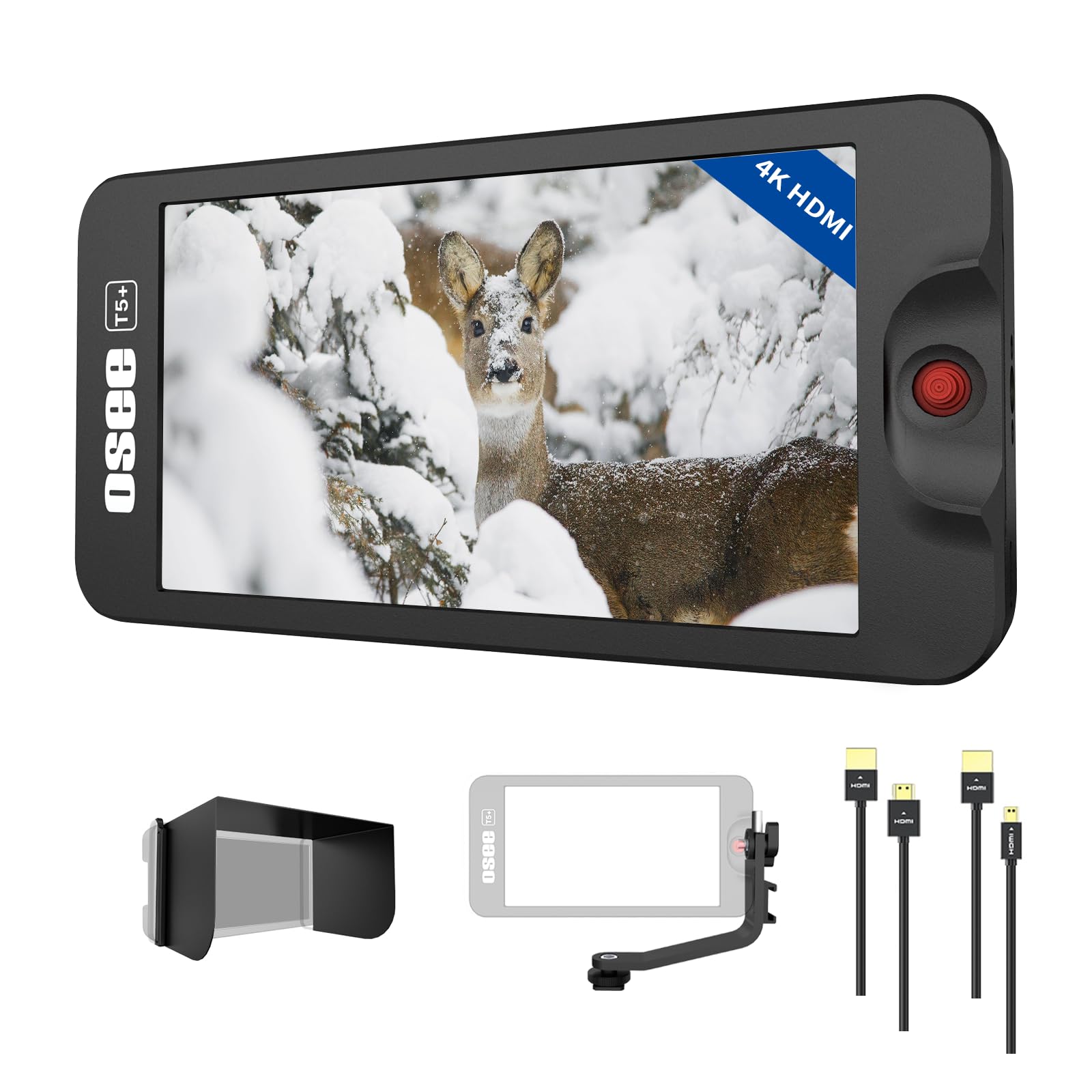 

OSEE Camera Video Monitor with 1000nits IPS FHD 1920x1080 4K HDMI 3D LUT for DSLR Cameras T5+ 5.5-inch Monitor, Resolution, Output/Input, Support,
