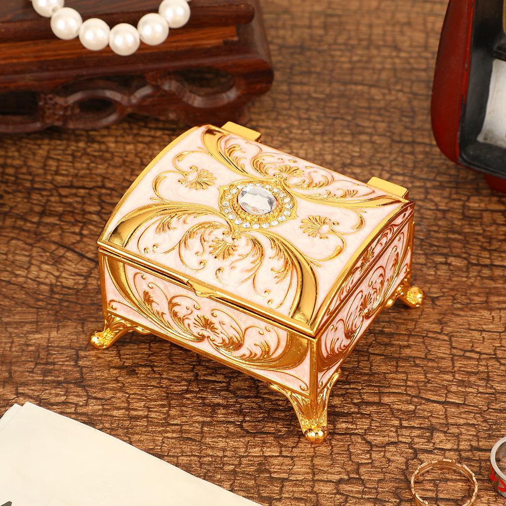 New rectangular jewelry box retro creative diamond-encrusted light luxury jewelry box home niche exquisite design storage box