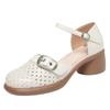 4cm Vintage Round Head Breathable Cutout Buckle Hole Shoes Summer Platform Sandals 2025 Med Block Heels Leather Sandals Office