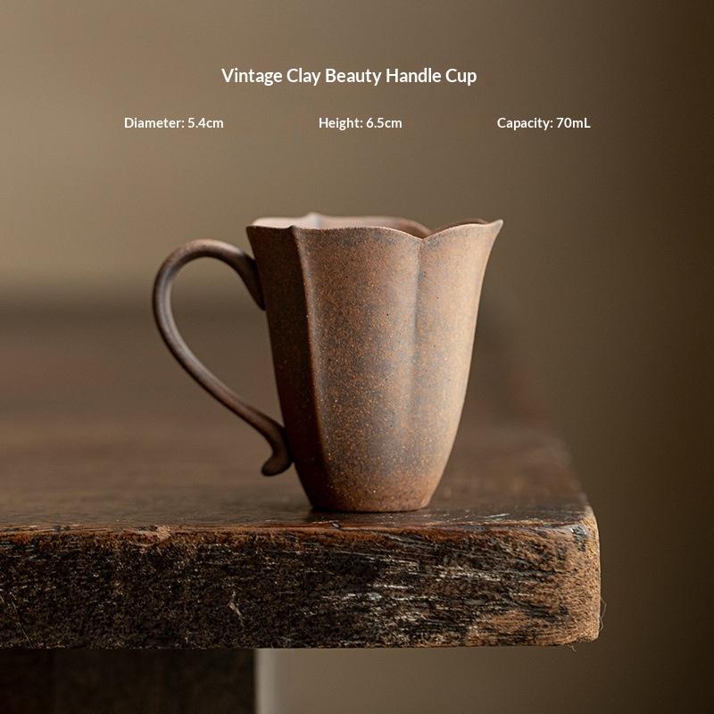 

Coarse Pottery Old Rock Clay Tea Cup Chinese Style Home Use Retro with Handle Master Cup Semi-Handmade Tasting Cup 200ml