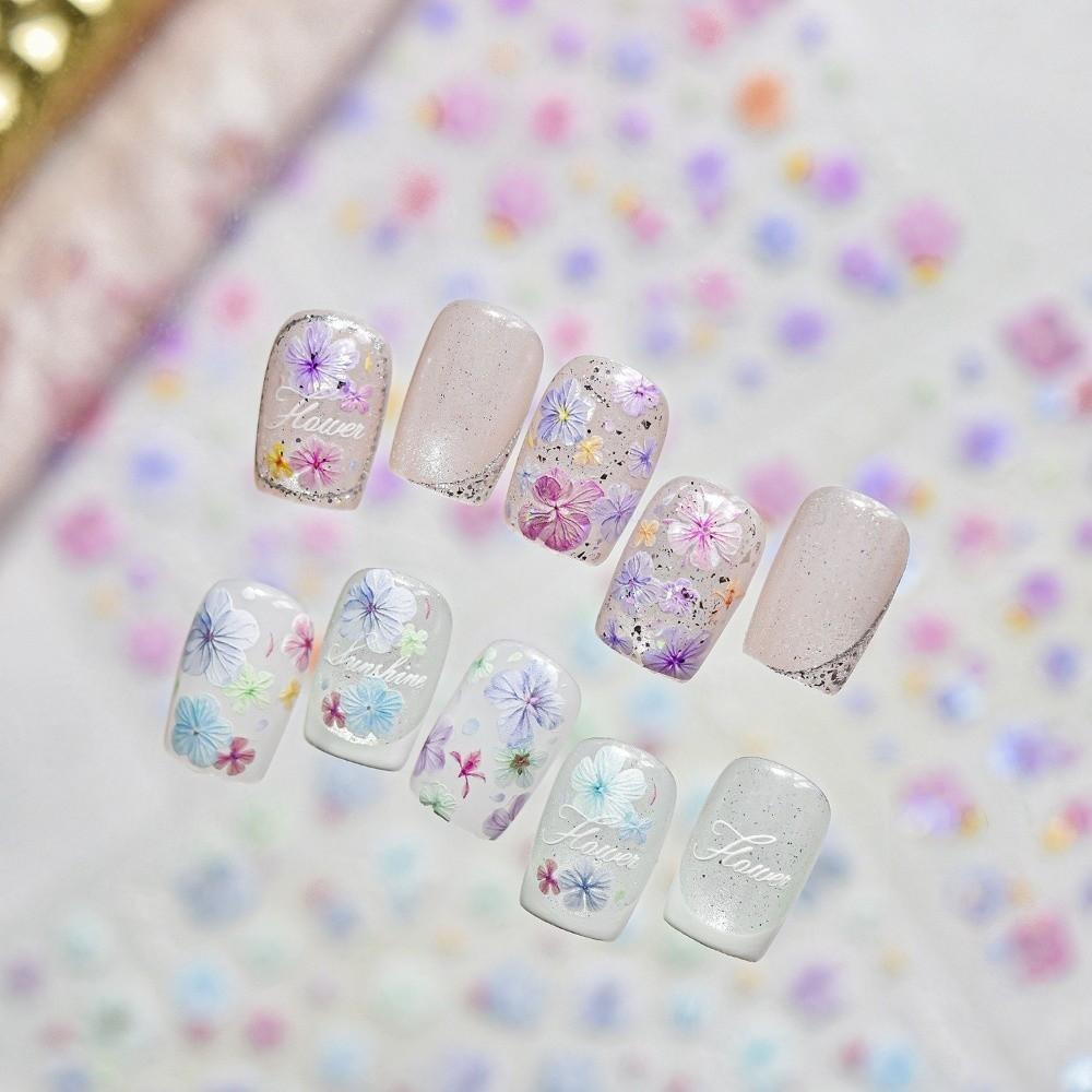 Long Lasting 3D Embossed Flowers Nails Decals Self Adhesive Floral Design Nail Art Stickers DIY Manicure Stickers Manicure