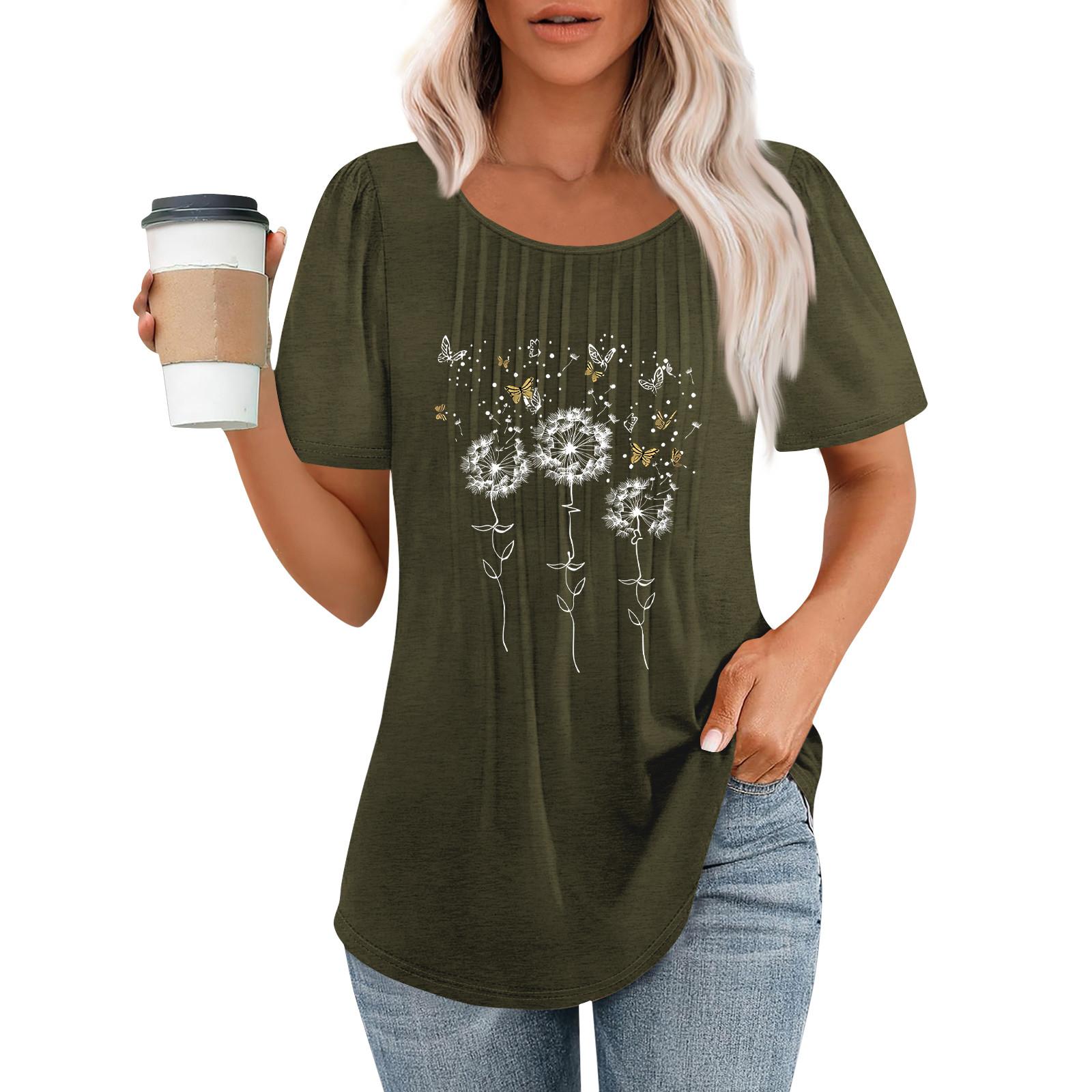 

Женская модная повседневная плиссированная футболка с круглым вырезом и короткими рукавами L армия зеленый