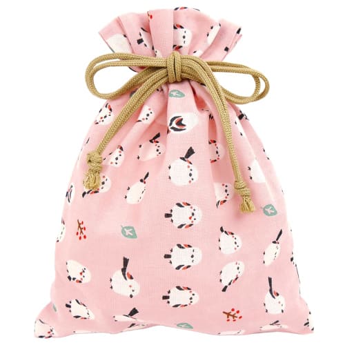 Hamamonyo Large Drawstring Bag, Chankoi Long-tailed Tit, Pink